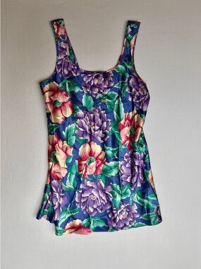 Angelique Vintage Floral Sleeveless Nightgown Botanical Purple Blue Cottagecore
